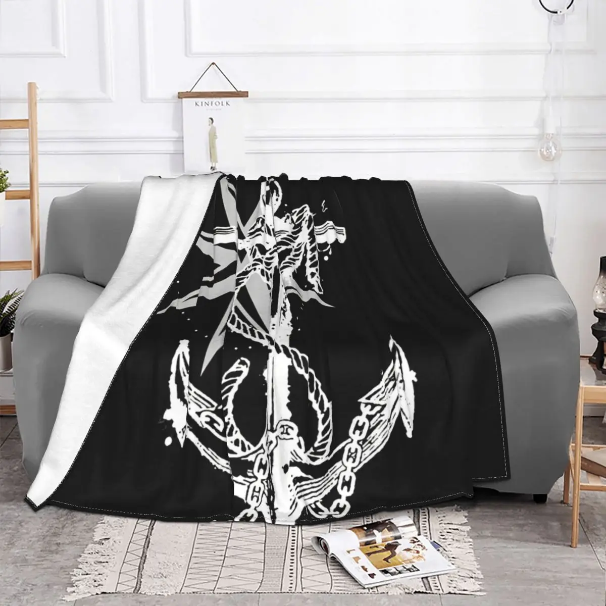 Anchor Blanket Flannel Autumn/Winter Anker Compass Maritime Nautical Cute Lightweight Throw Blankets For Sofa Outdoor Bedspreads