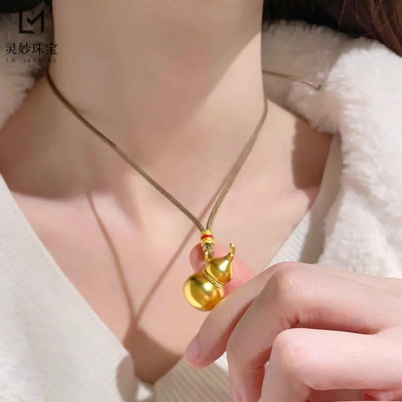 

Роскошные ювелирные изделия из настоящего золота 9999, кулон в виде тыквы, ожерелье, цепочка для свитера, кулон Fuyun Fulu, кулон в стиле пары, мир