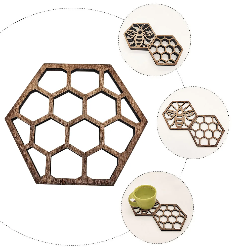 

5pcs Beehive Wooden Decor Coasters Smooth Round Home Supplies Tableware Mats Kitchen Tableware Mat Decoration