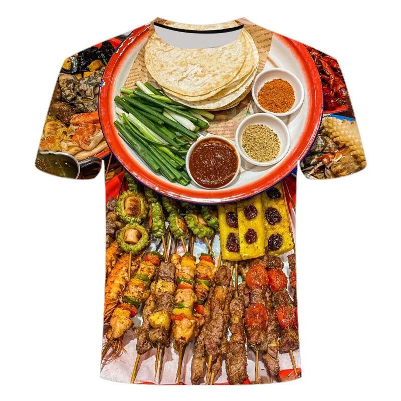 Barbecue Kebab Graphic T Shirt Men 3D Printed Night Market BBQ T-shirt Funny Short Sleeve Tee Shirts Casual Tops Street Tshirt﻿﻿
