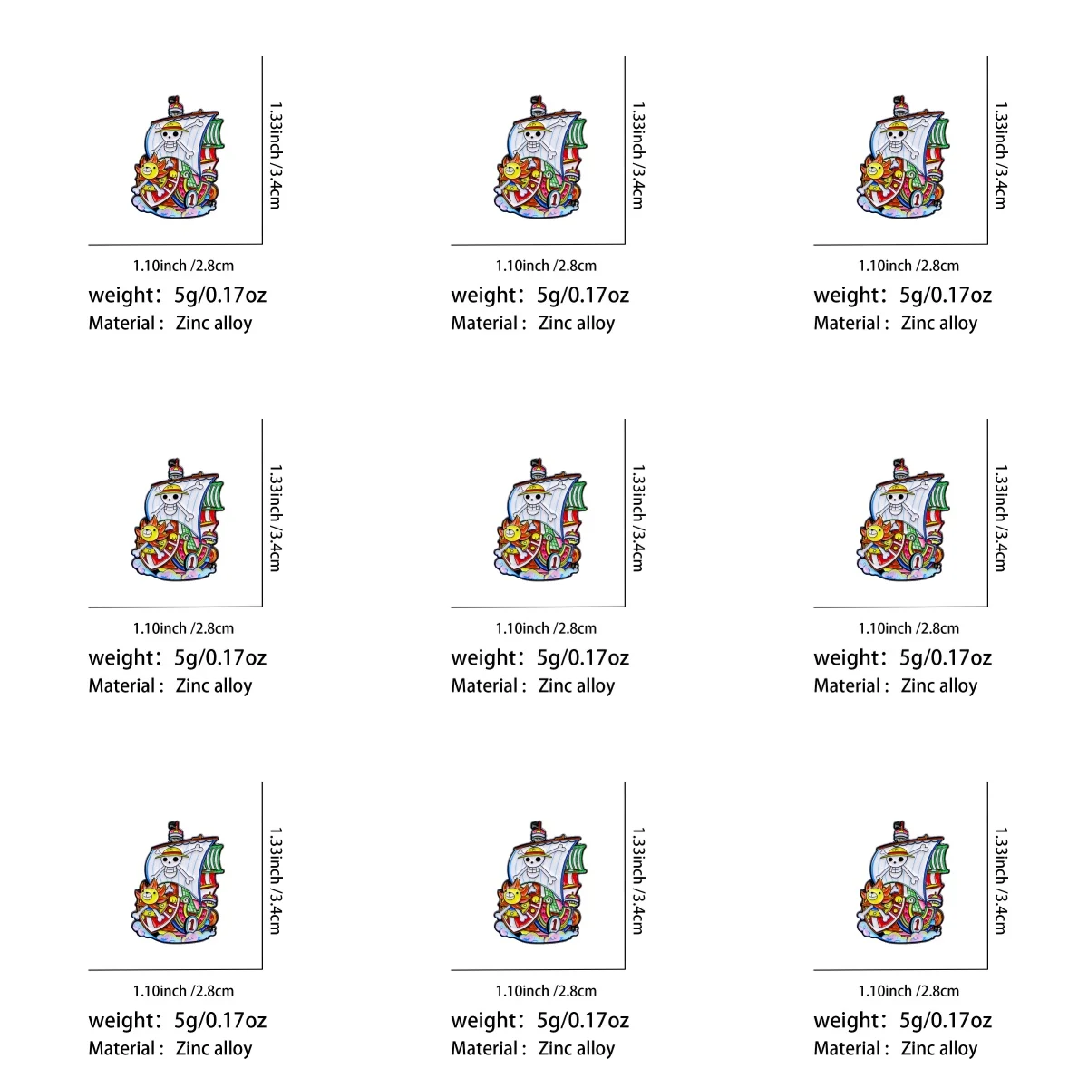 9-teiliges Anime-Piraten-Emaille-Pin-Set, Cartoon-Schiff-Broschen für Rucksäcke, Hüte, Reversnadeln, Abzeichen für Fans, Geschenke, Cosplay-Zubehör – Detail 1