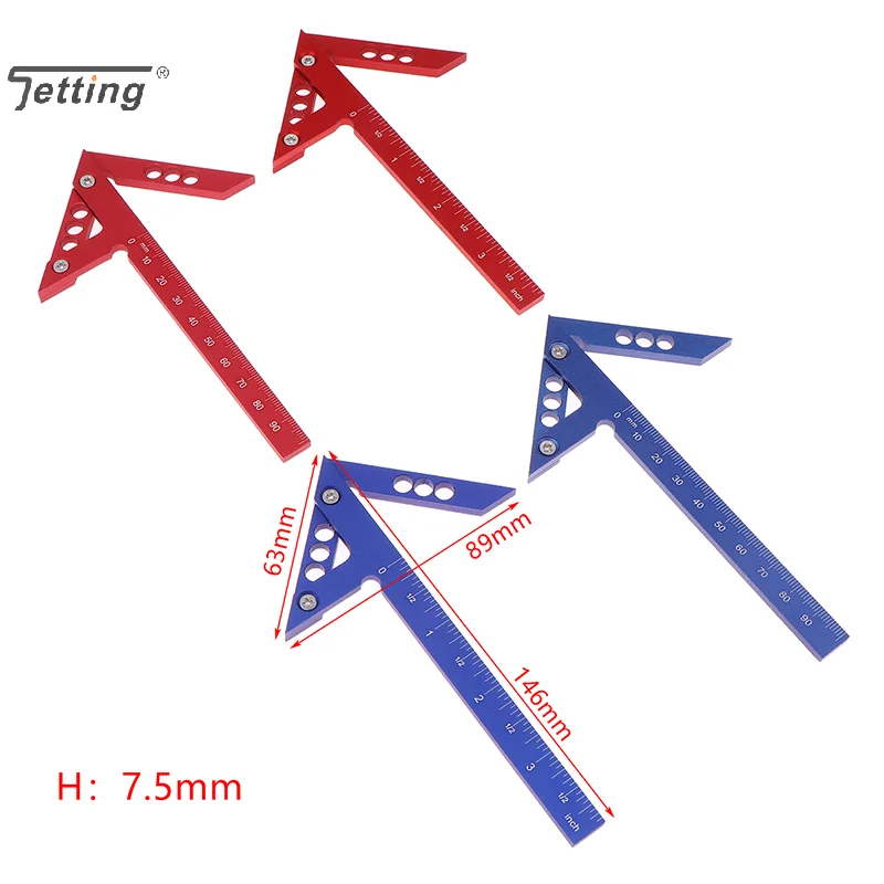 Aluminum Alloy Angle Center Leaning Ruler 45 Degree Triangular Arrow Right Angle Positioning Ruler 90 Degree Angle Ruler