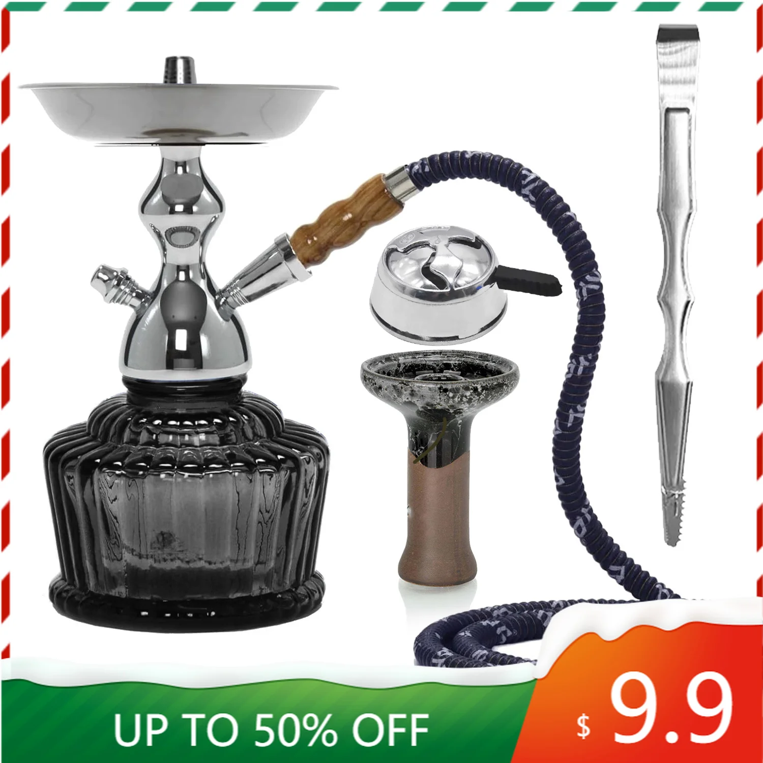 Traditional Arabic Shisha Hookah Set Premium Zinc Alloy Material With Glass Bottle Single Hose