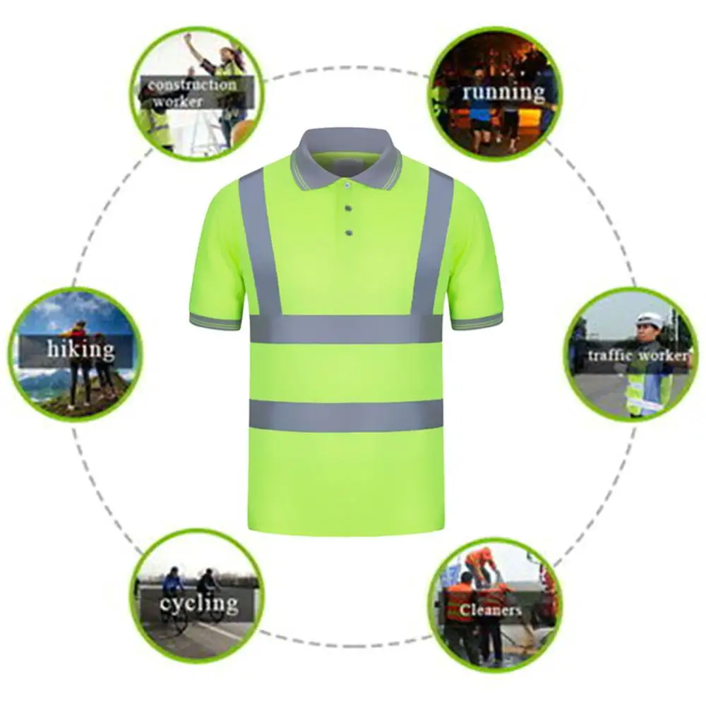 T-Shirts Men Summer Polyester High Visibility Safety Reflective Short Sleeve T-Shirt Top T-shirt men\'s tshirt Safety Reflective