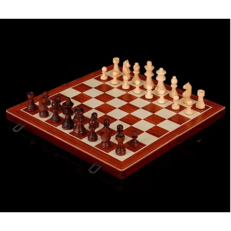 Non-magnetic 2 in 1 Wooden Chess & Checkers Set, With Extra Queens, Professional Board Table Game