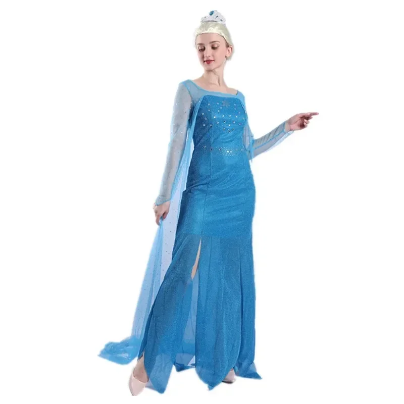 ♥ 2026 New Frozen Princess Long Sequin Mesh Elsa Adult Snow Queen Party Dress Halloween Carnival Cosplay Costume ★ Look at me ↑_ view 4
