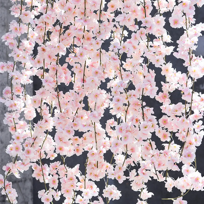 180 Cm Artificial Cherry Blossom Flowers Encryption Design Garland Vine For Wedding Hanging Ornament Home Decor