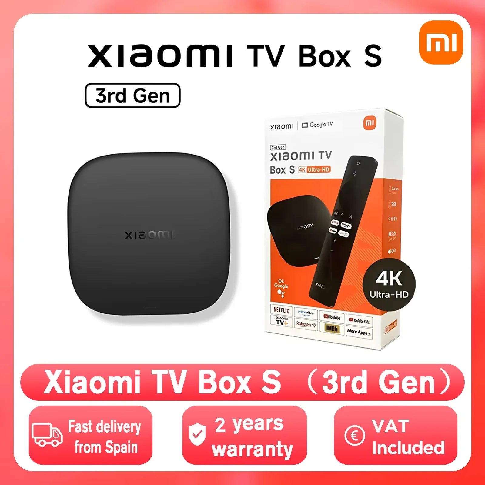 Versión Global Xiaomi TV Box S 3.ª Generación 4K UHD 2GB 32GB Bluetooth 5.2 WiFi Dolby Vision Google TV Netflix Reproductor Multimedia Inteligente