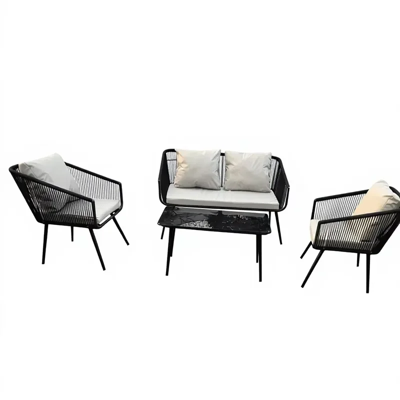 for 4 Piece Modern Minimalist Rattan Outdoor Patio Furniture Set with Durable Waterproof Sofa and Garden Conversation Table