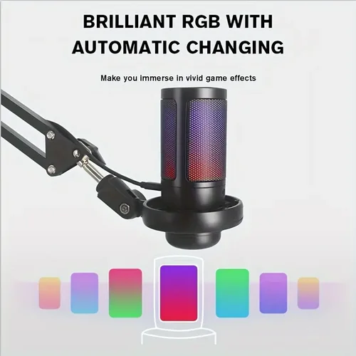Imagen 2 del producto Micrófono condensador USB RGB Esports juego grabación de llamadas micrófono condensador con soporte de brazo de Metal micrófono de escritorio para grabación de estudio