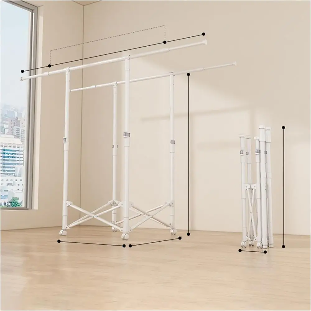 

Double Rod Folding Clothes Drying Rack - Durable Steel for Indoor or Outdoor Use, White, 106