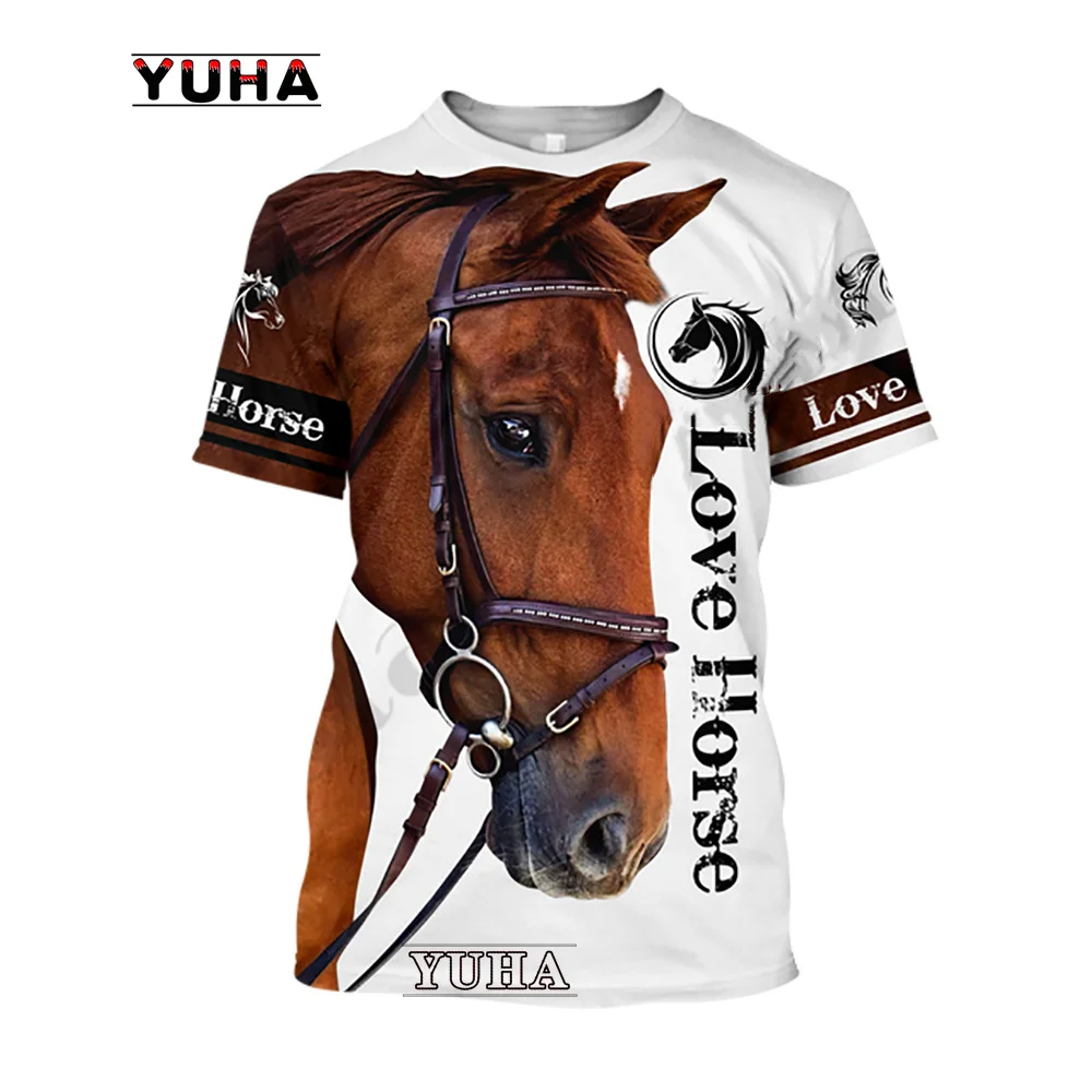 Camiseta unissex do cavalo da impressão 3D, camiseta feminina, grande, solta, o-pescoço, casual, manga curta, roupa de cavalo, m