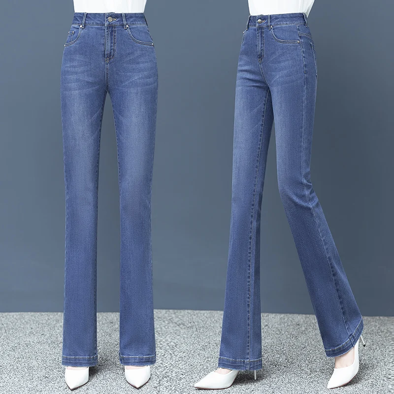 

Женские джинсы-клеш с высокой талией, на флисовой подкладке, утягивающие, из эластичного хлопкового денима, осенне-зимние, новые, модель Mom Jeans