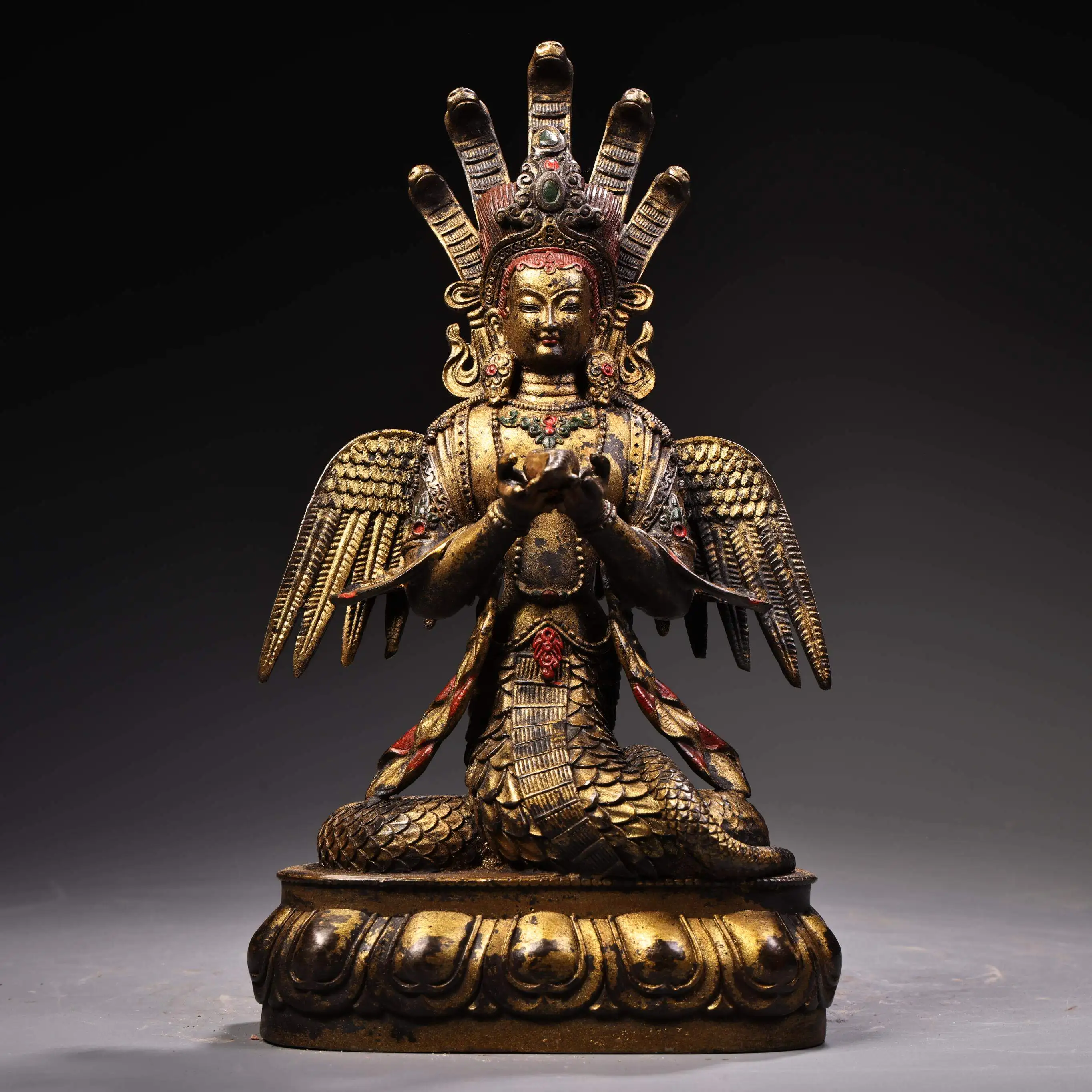 Nagarjuna Buddha Mother Pure Copper Clay Gold Tibetan Serpent Bodhisattva Living Room Temple Decor