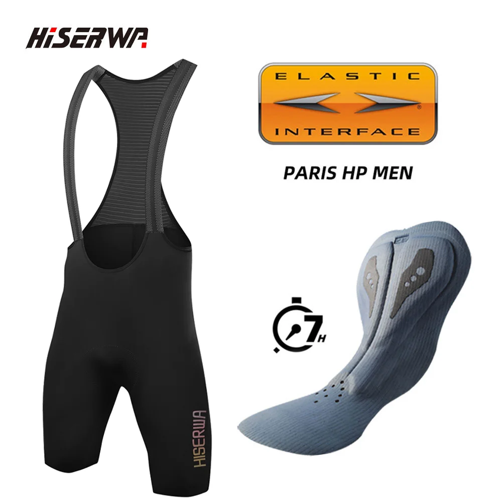 

HISERWA Cycling Bib Shorts Men Mountain Bike Shorts 7 Hours Elastic Interface Pad Pro Team Breathable Bicycle Tight Cycling Bib