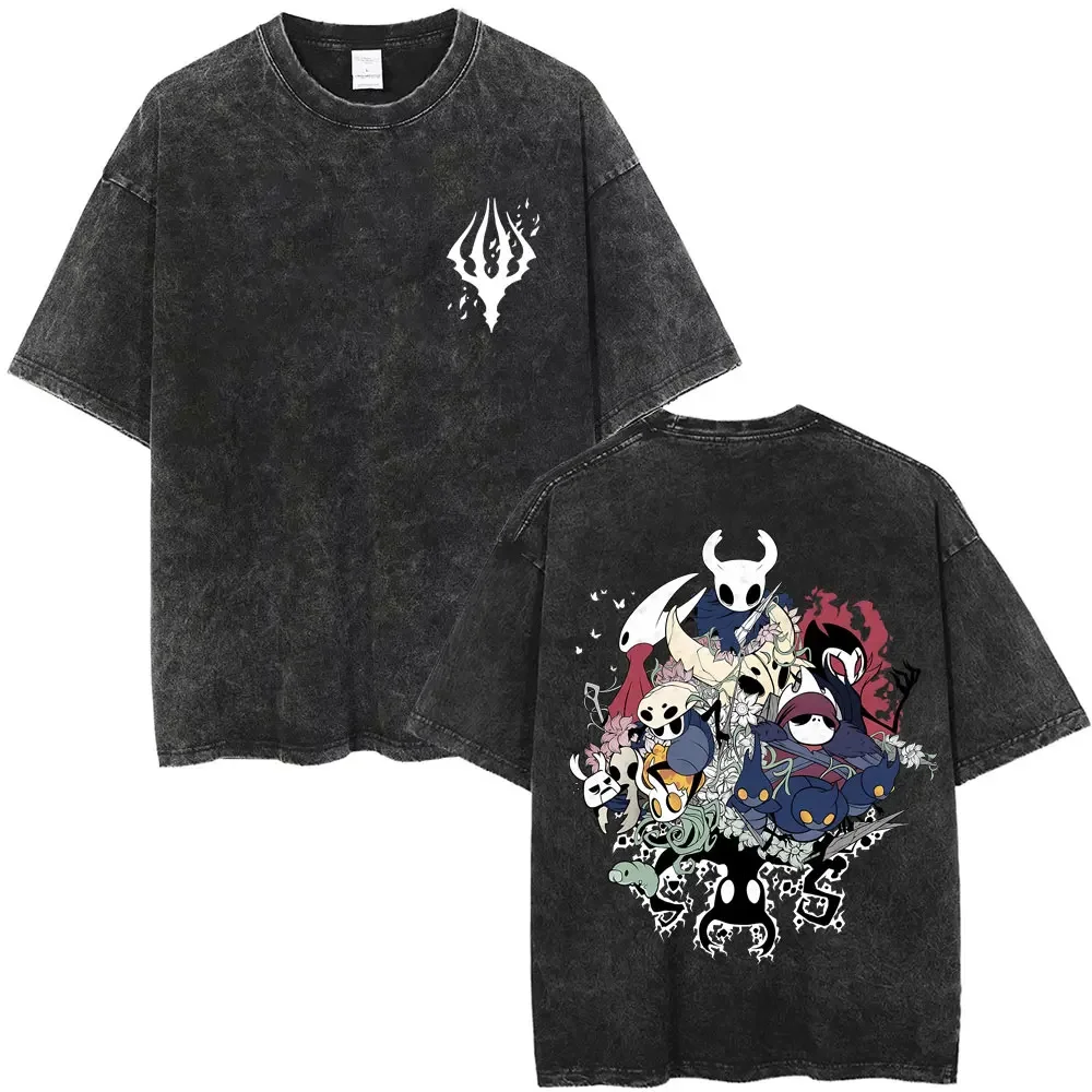 Game Hollow Knight Print T-shirt Men Women Fashion Casual Cotton T-shirts Unisex Vintage Washed Short Sleeve T Shirts
