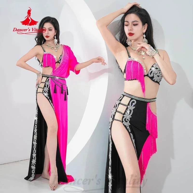 BellyDance Performance Costume for Women Luxury Rhinestone Bra+Tassel Split Long Skirt 2pcs Oriental Dance Competition Clothing