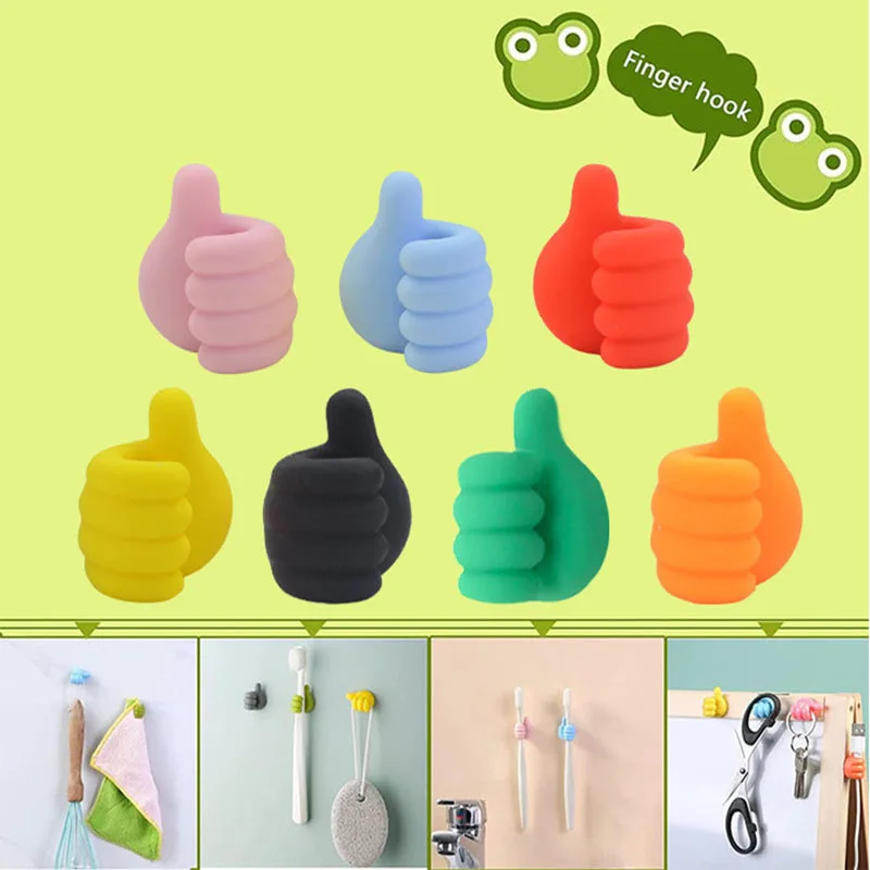 

Free punching Wall Hook Creative Silicone Thumb Hanger Hook Home/Office/Car Earphone Mouse Data Cable Clip Wire Desk Organizer