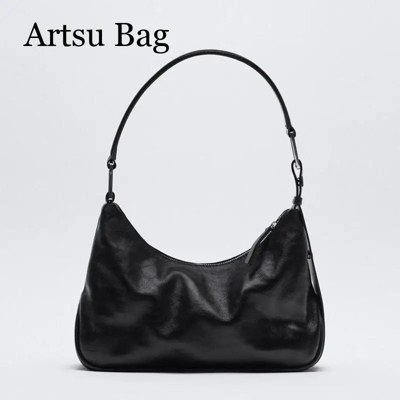 New Underarm Bag with Black Leather Women Pleated Shoulder Bag High Quality Versatile Handbag for Female Commuting Bag