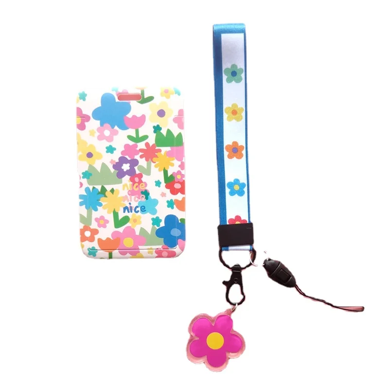 Flowers Belt Keychain Badge Work Card Holder for Company Staff Employee ID Name Tag Cover Case Girls Bus Pass Access Card Sleeve