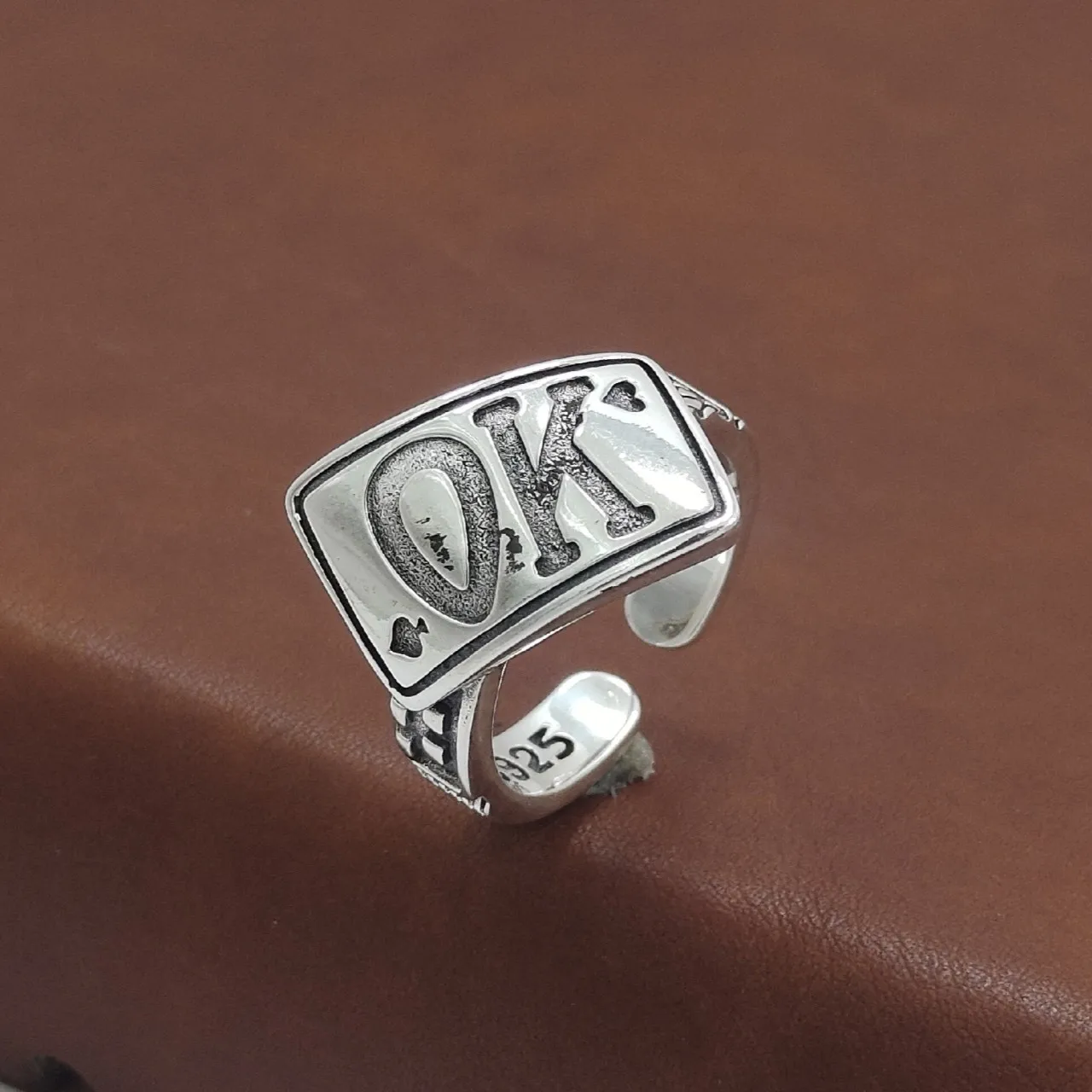 

S925 sterling silver ok playing card mahjong ring for men and women 925 sterling silver gemstone new year ring hip hoptrendy