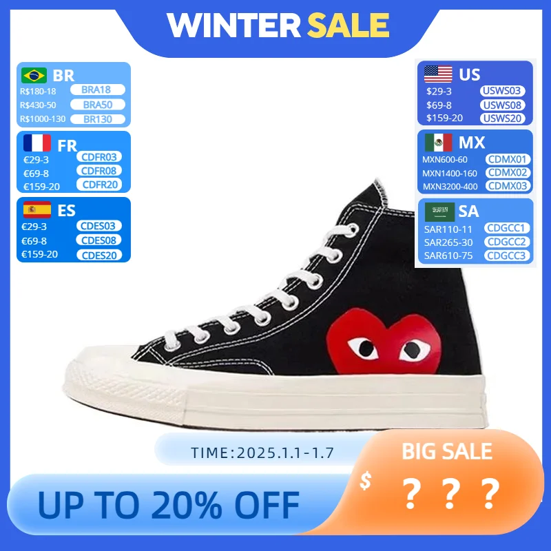 Converse 1970s Chuck Taylor All Star Hi X CDG Men and Women Skateboarding Shoes High-top Outdoor Sneaker