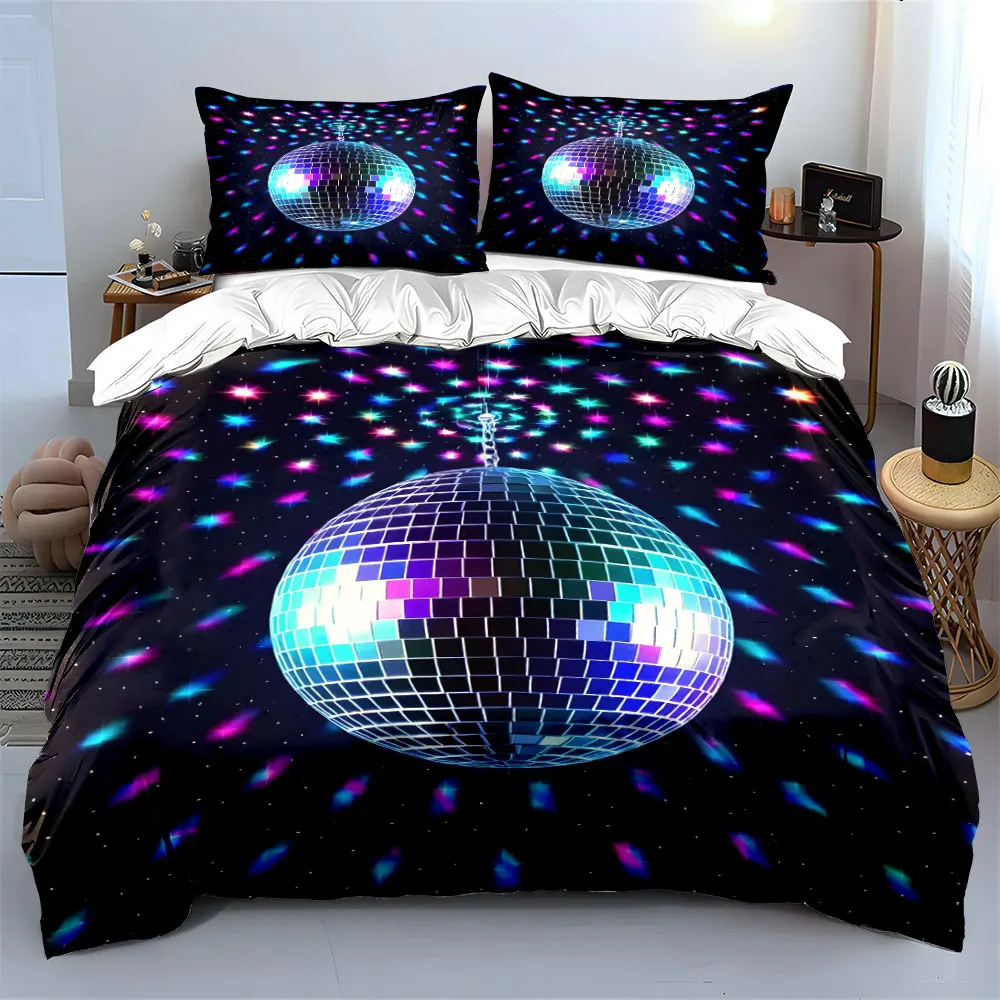 Shiny disco ball with colorful lights Print Bedding Set 1Duvet Cover 2 Pillowcases for Adult and Children Luxury Gift Full Size