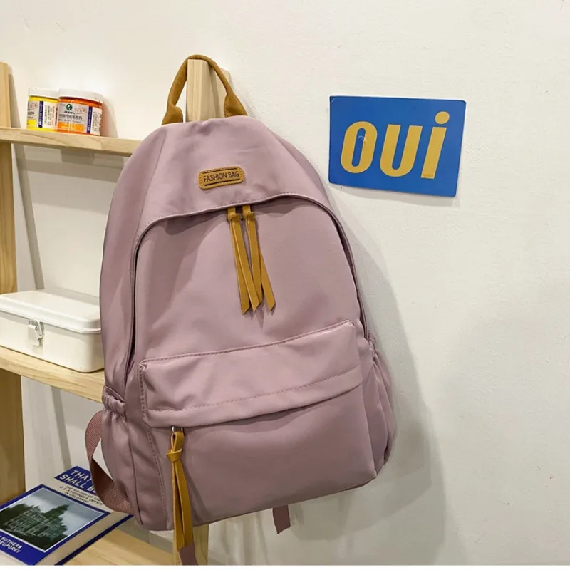 Large-capacity Backpack Female Japanese Backpack Solid Color Junior High School Student Canvas Schoolbag Laptop Backpack