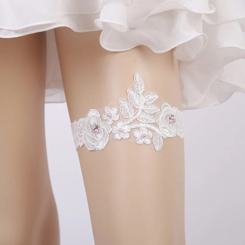 Bridal Wedding Garter Belt Elegant Lace Adjustable Beaded Keepsake One Size Fits Thighs Up to 60cm