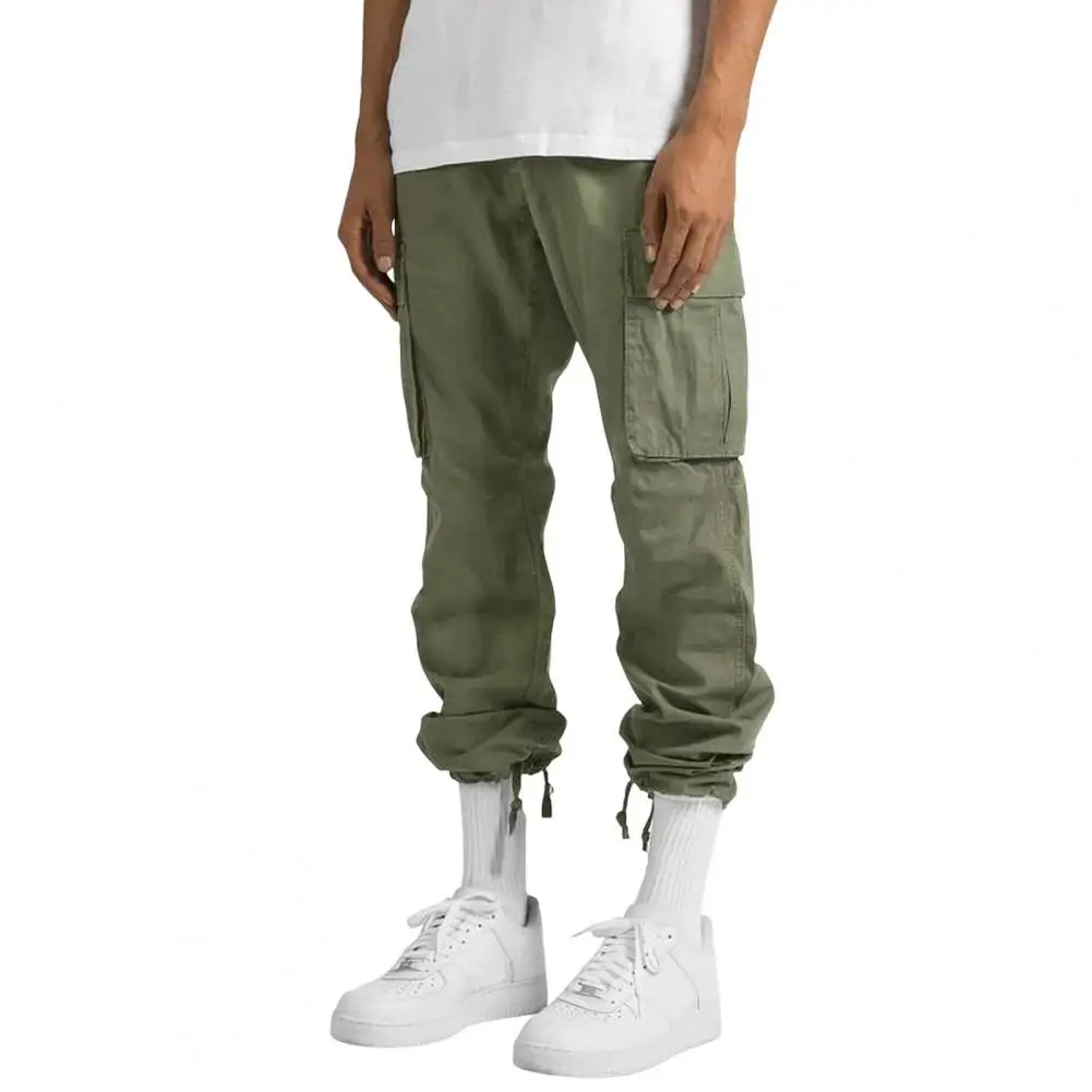 

Soft Men Spring Autumn Pants Versatile Men's Cargo Pants with Drawstring Waist Multi-pocket Design Casual Style for Daily Wear