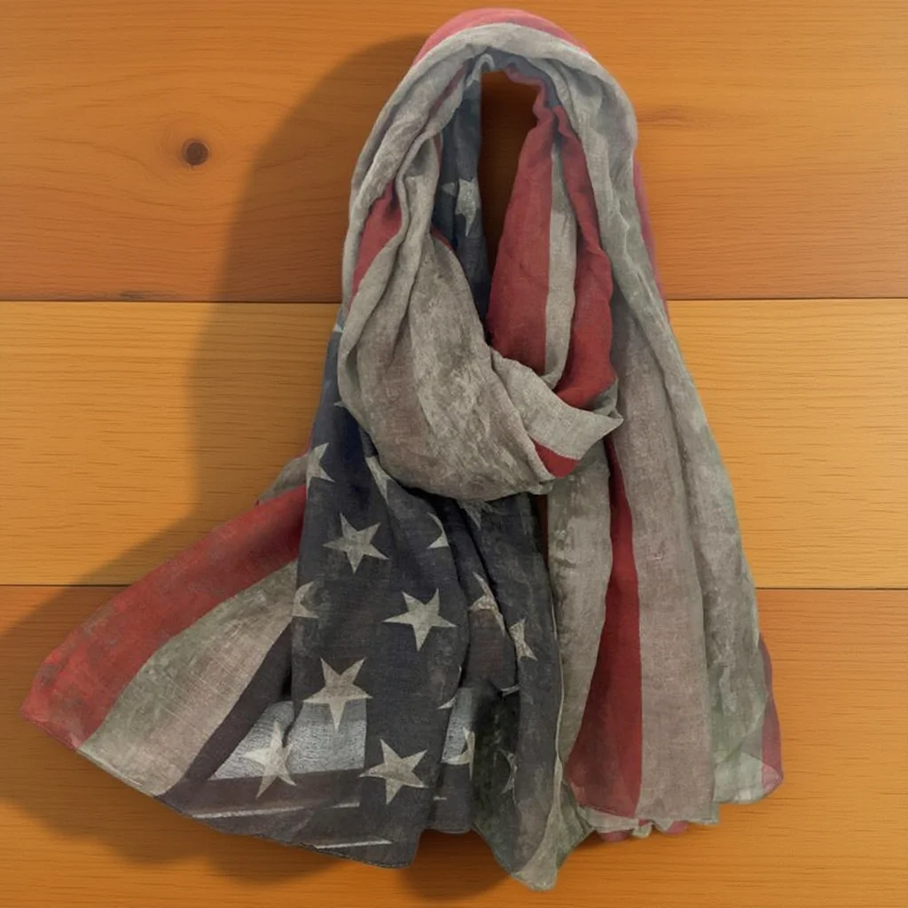 

Retro Us Flag Design Scarf 200x100cm Grey Soft Wrap for Women Fashionable Lightweight Tippet Suitable for Daily Office Outings