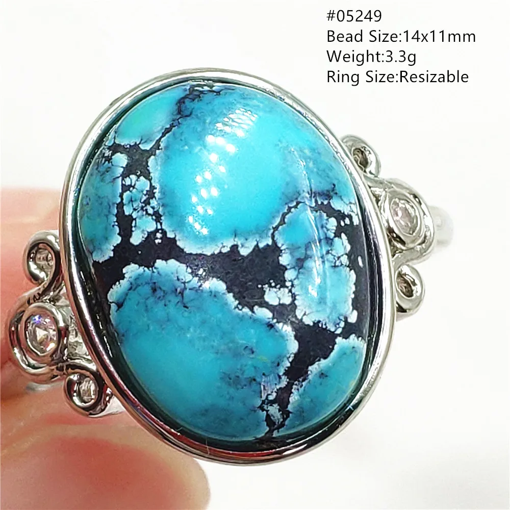 

Natural Blue Turquoise Bead Adjustable Ring Rare For Women Men Oval Fashion Gift Green Turquoise 925 Sterling Silver AAAAA