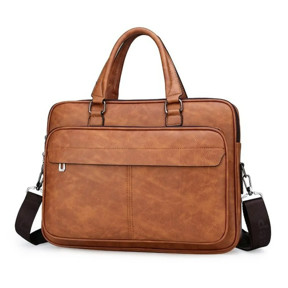 Men Bussiness Bag Large Capacity Pu Leather Luxury Briefcases Tote Bolsas Black Waterproof  Handbag Shoulder Crossbody Bags