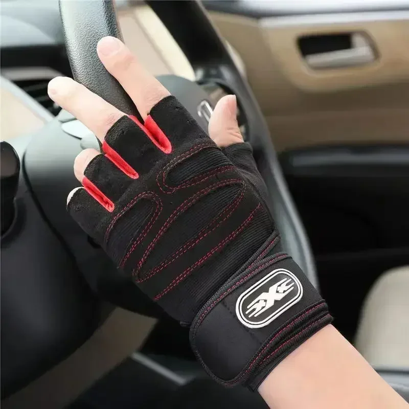 Gym Gloves for Women Men Dumbbell Bodybuilding Crossfit Fitness Strap Sports Training Exercise Workout Fingerless Cycling Gloves