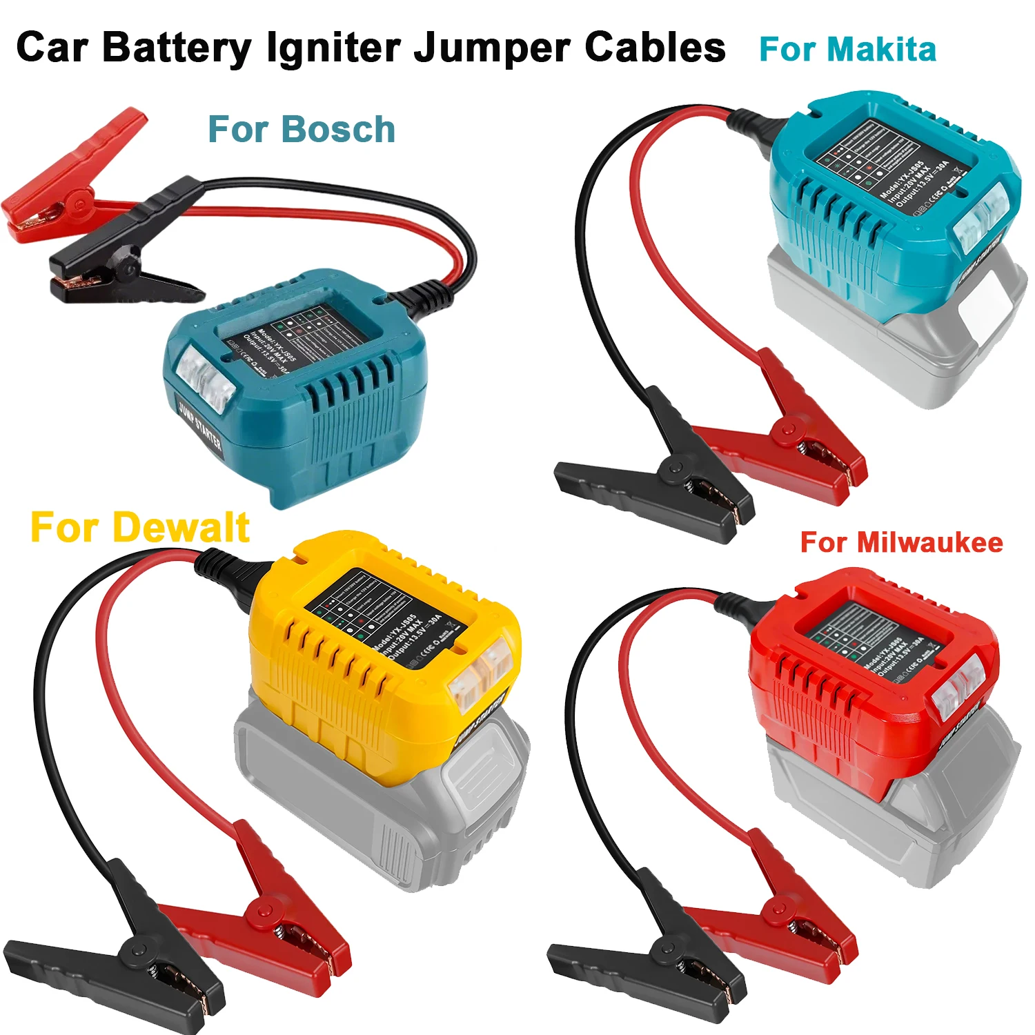 

Адаптер для запуска автомобиля с аккумулятора (18В/20В) для Makita/Milwaukee/Dewalt/Bosch, сверхмощные автомобильные пусковые кабели