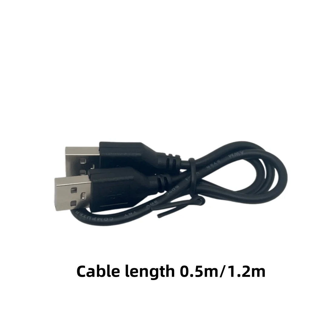 Cable de alimentación y datos con conectores macho USB 2.0 de doble extremo (A a A), con longitudes opcionales de 0,5 metros o 1,2 metros.