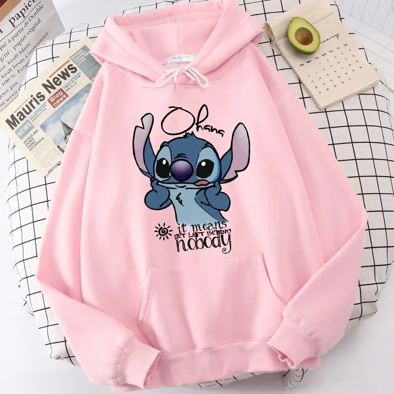 Disney Stitch Hoodies Women Harajuku Pullovers Cute Unisex Casual Tops Hooded Sweatshirt