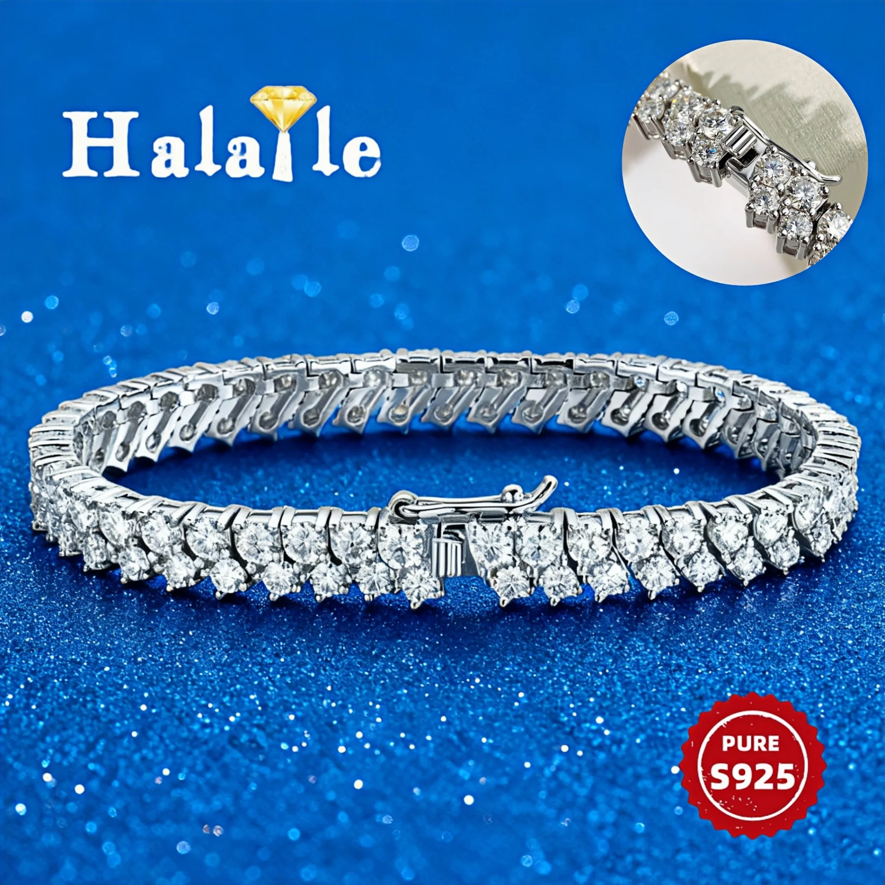 

Halaile 0.1CT Classic Round Cut D Color Moissanite Bracelet For Men Women S925 Sterling Silver Sparkling Versatile Anniversa