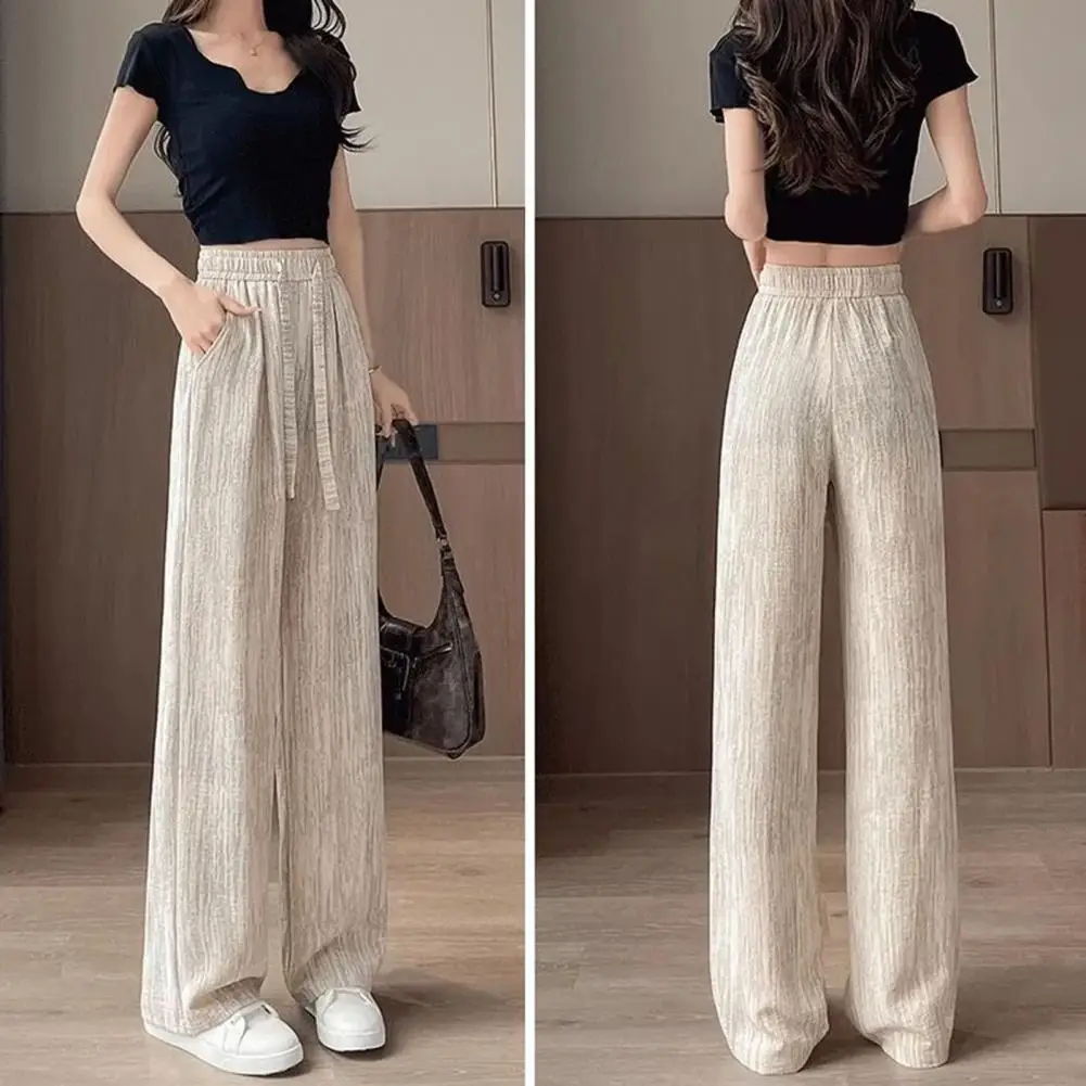 Женские широкие брюки до щиколотки, повседневные летние однотонные свободные брюки из ледяного шелка с эластичной резинкой на талии, весенне-летние женские брюки