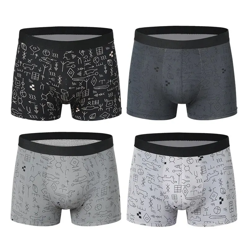 4 Pack European and American Size MEN'S FASHION Printed Underwear Sexy Young MEN'S Underwear Middle-aged Fat MEN'S Shorts