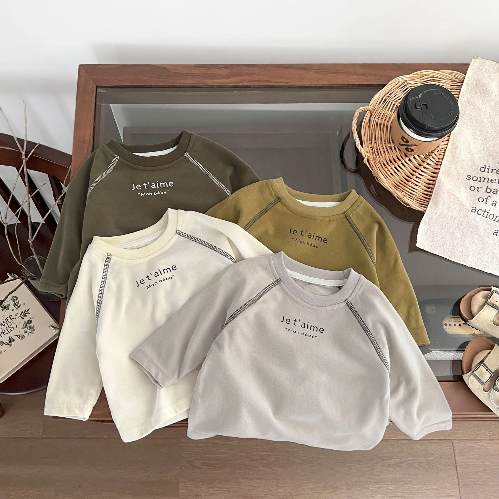 Somenie Autumn Baby Clothes Infant Contrast Versatile Long Sleeve Pullover Men's and Children's Going Out Bottom Shirt T-Shirt