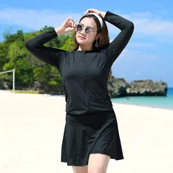 3pcs/set Women's Plus Size Zip-Front Long Sleeve Tankini Rashguard Top 2XL-5XL Rash Guards Beachwear Wetsuit Tracksuit Skirt