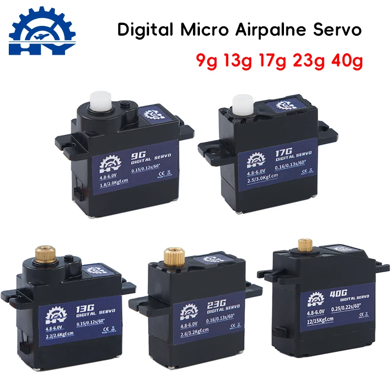 Micro Plastic Metal Gear Mini Servos para Avião RC, Servo Digital, 9g, 13g, 17g, 23g, 40g, carro, asa fixa, helicóptero