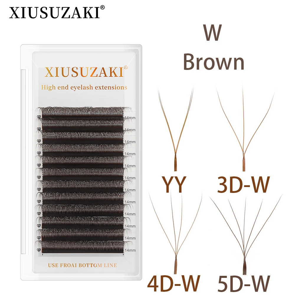 XIUSUZAKI Brown W Shaped 2D 3D 4D 5D YY Lashes Bloom Automatic Flowering Premade Fans Eyelashes Extensions Individual Lashes