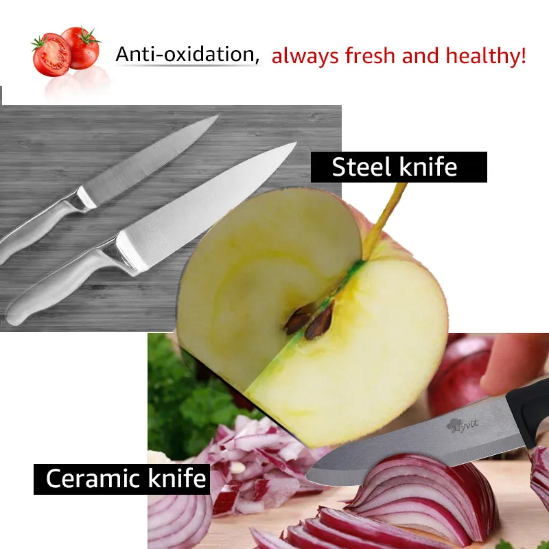 Ceramic Knife Set Chef Utility Paring Vegetable Slicing 3 4 5 6 inch Kitchen Knives+Peeler Black Zirconia Blade Cooking Tool