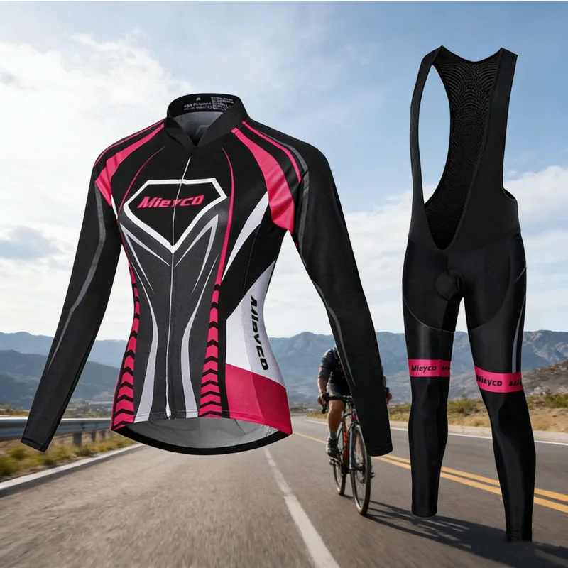 

Women Red Cycling Jersey Set Pro Team Uniform Road Bike Autumn MTB Clothing Sportswear Female Long Clothes Roupas Feminina
