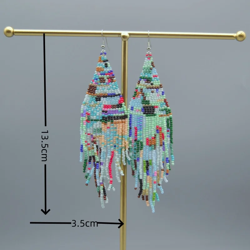 ZGMXR Rice bead earrings Tassel Bohemia Irregular Colorful Geometry Hand weaving Alloy Woman Fashion Simple Beaded earrings