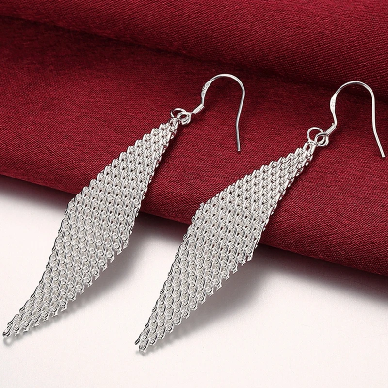 

925 Sterling Silver Woven Mesh Earrings For Women Charm Wedding Party Fashion Jewelry