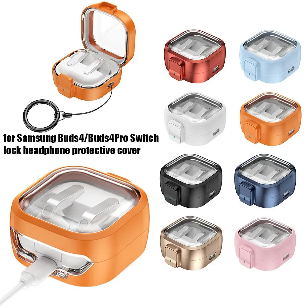 Clear Protective Case for Samsung Galaxy Buds 4 /Buds 4 Pro, Keychain Shockproof Secure Lock Case Cover For Buds 4 /Buds 4 Pro
