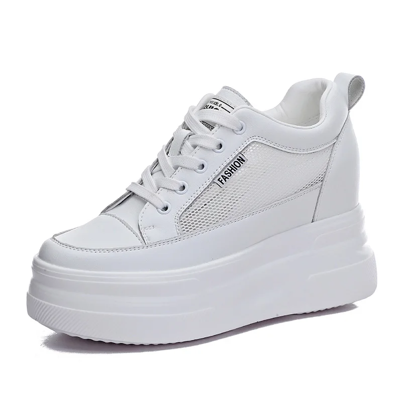 

Mesh Shoes Women Sneakers Genuine Leather Height Increasing 8cm Comfortable Platform Sneakers Casual White Shoes D1049